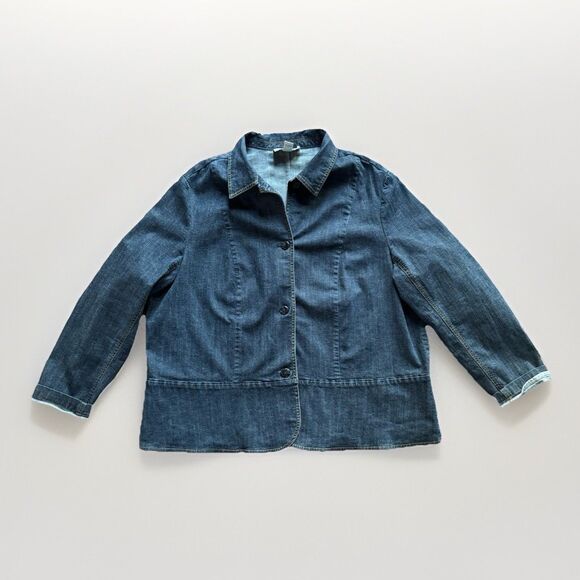 Casual Corner Jean Jacket Women's Plus Size 2XL Dark Denim Peplum Stretch - Picture 1 of 11